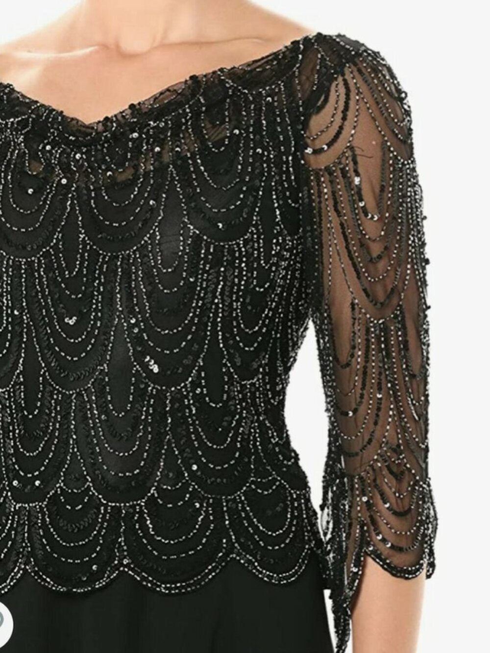 J Kara 3/4 sleeve scallop neck gown - Picture 3 of 5
